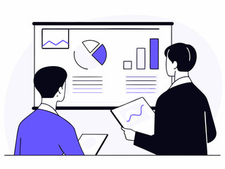 Corporate executives reviewing performance charts and analytics in boardroom minimal style.