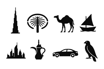 Iconic symbols of the middle east: silhouettes of culture and landmarks