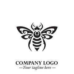Stylish Bee Logo Symbol in Black on White Background with Minimalist and Modern Elegant Design
