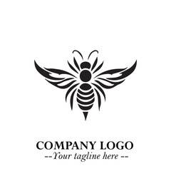 Stylish Bee Logo Symbol in Black on White Background with Minimalist and Modern Elegant Design
