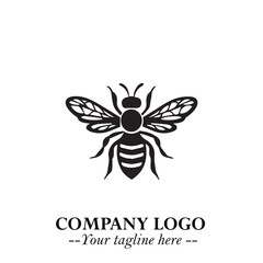 Stylish Bee Logo Symbol in Black on White Background with Minimalist and Modern Elegant Design
