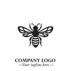 Stylish Bee Logo Symbol in Black on White Background with Minimalist and Modern Elegant Design
