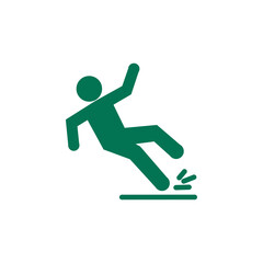 Falling green person silhouette pictogram. Caution sign. Isolated on white background. Vector illustration