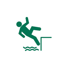 Falling green person silhouette pictogram. Caution sign. Isolated on white background. Vector illustration