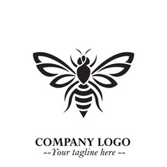 Stylish Bee Logo Symbol in Black on White Background with Minimalist and Modern Elegant Design
