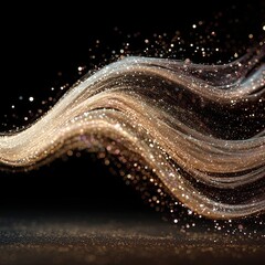 Shimmering gold and white glitter wave on a black background. Abstract sparkle and light effect for celebration, luxurious design, or festive decoration.