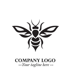 Stylish Bee Logo Symbol in Black on White Background with Minimalist and Modern Elegant Design

