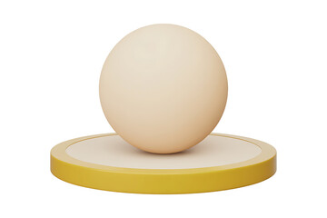 A pristine, light-colored egg rests upon a circular yellow and white pedestal.