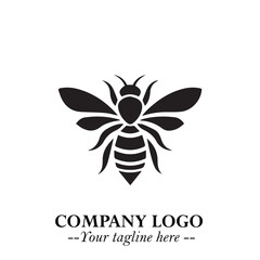 Stylish Bee Logo Symbol in Black on White Background with Minimalist and Modern Elegant Design
