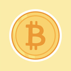 Bitcoin Coin Sticker Representing Cryptocurrency and Digital Finance. Isolated Vector Illustration