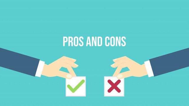 Pros and cons. Animated video of pros and cons,  decision making process concept 
