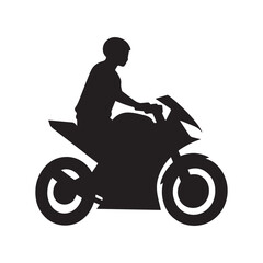 Fototapeta premium A black and white drawing of a person on a motorcycle Silhouette On White Background.