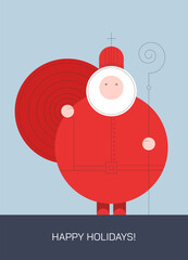 Christmas greeting card. Illustration of the Saint Nicholas character in the geometric style