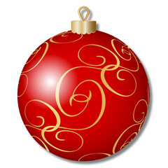 Red Christmas Ball Ornament with Gold Swirl Pattern
