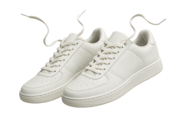 Pair of white sneakers with laces, PNG transparent background