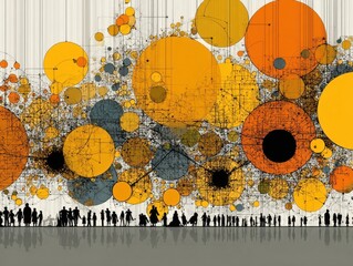 Abstract Data Visualization: An intricate visual display representing a city, filled with diverse and detailed shapes and lines that form an artistic composition.