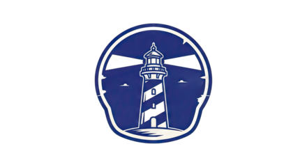 Lighthouse guiding ships at night, illuminating dark waters with beams