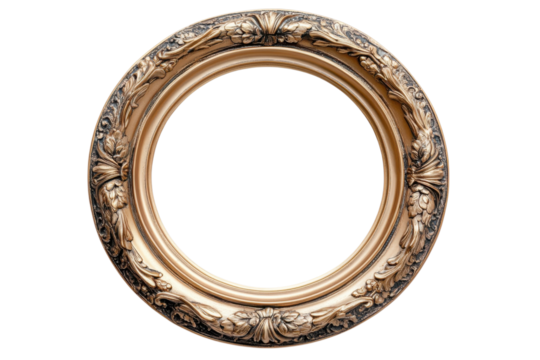 Ornate golden frame with intricate floral carvings provides a classic and elegant border for artwork on transparent background