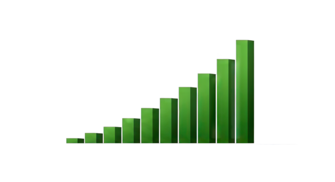 Green bar graph illustrating growth trends over time with a simple background