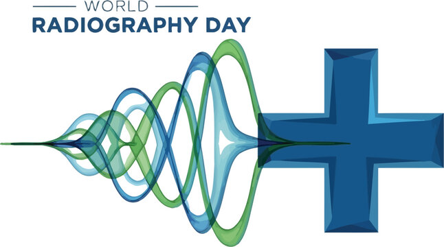 Illustration of a plus sign and wave for world radiography day