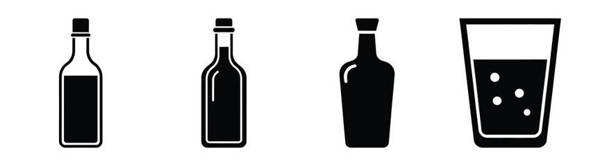 vinegar minimal flat icon set, black color and white background