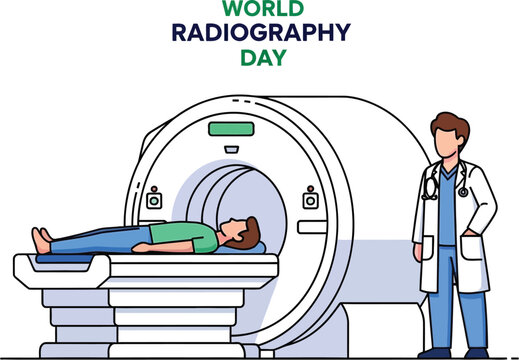 World radiography day illustration with doctor and patient