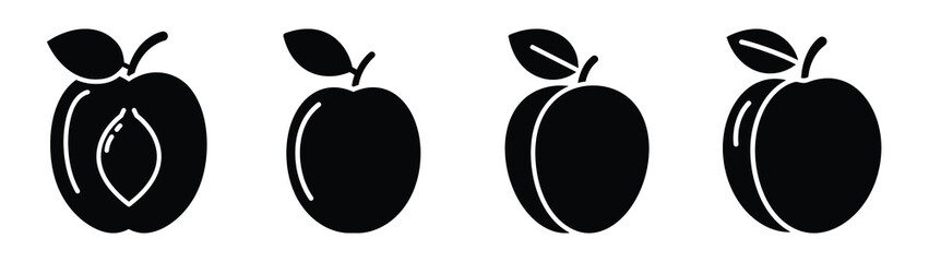 apricot minimal flat icon set, black color and white background