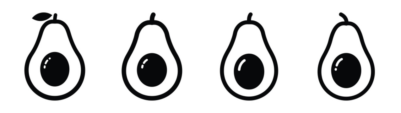 avocado minimal flat icon set, black color and white background