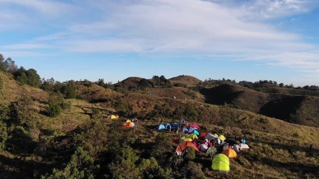 Aerial View of Mount Prau During Sunrise