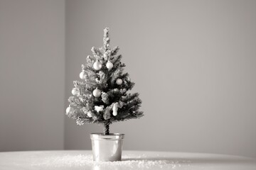 Fototapeta premium Minimalistisch geschmückter Weihnachtsbaum mit weißer Schneedecke