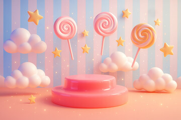 Candy-Themed Playground with Jelly Platforms and Pink Podium