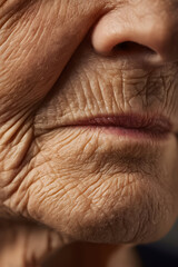 Obraz premium Close-up view of an elderly person's face showing rich details of skin texture and age lines