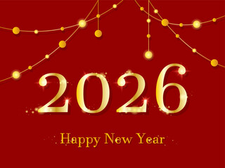 Happy New Year 2026. New Year's greetings on a red background. Vector illustration.