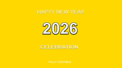 Class of 2026 gold glitter text with graduation cap icon on Yellow background.