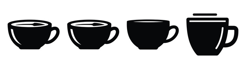 coffee cup minimal icon set, black color and white background