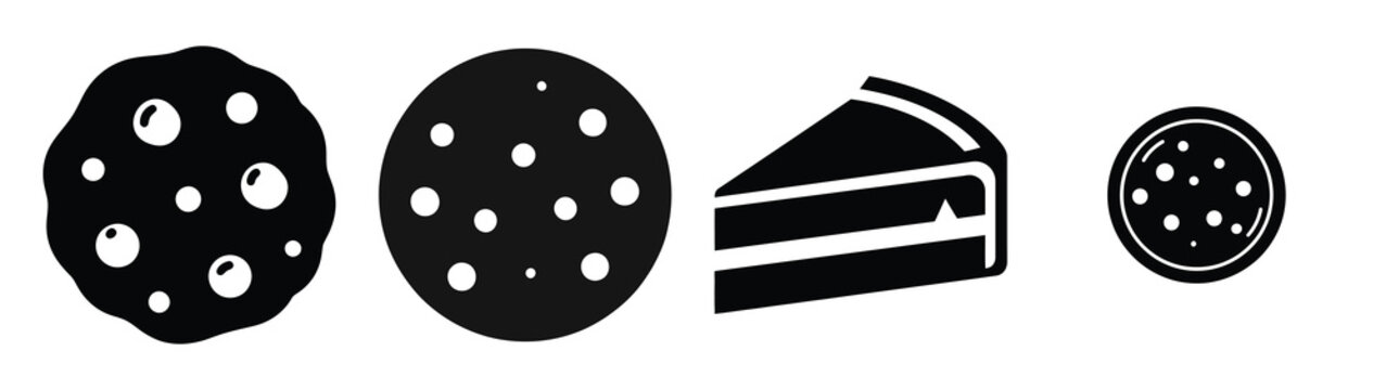 cookie minimal flat icon set, black color and white background