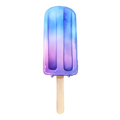 gradient blue purple popsicle ice cream on wooden stick isolated png transparent backgrounf