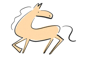 筆絵の振り返るスタイリッシュな和風の馬　2026 正月素材