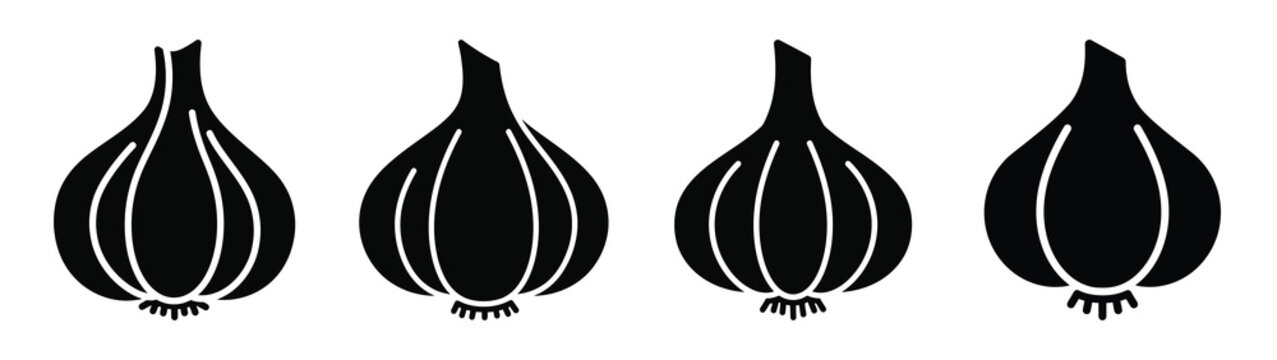 garlic minimal flat icon set, black color and white background