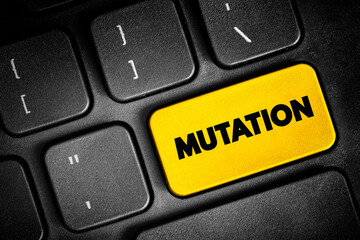 Mutation is a change in the DNA sequence of an organism, text button on keyboard, concept background