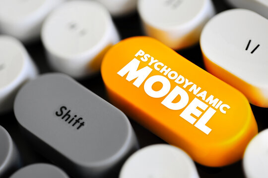 Psychodynamic Model - psychoanalytic psychotherapy, helps clients understand their emotions and unconscious patterns of behavior, text concept button on keyboard