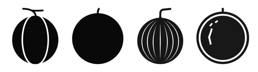 melon minimal flat icon set, black color and white background
