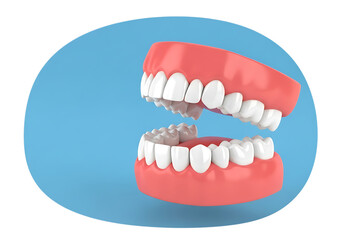 Obraz premium Human teeth and gums model isolated on blue background isolated on transparent background