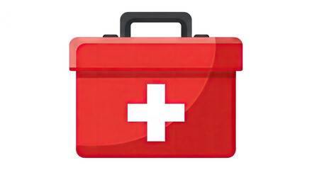 Obraz premium Red first aid kit with a white cross, set against a clean background, ideal for health and safety themes
