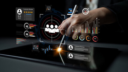 A dashboard for customer relationship management (CRM). The data analysis and market research help...
