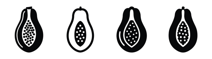 papaya minimal flat icon set, black color and white background