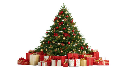 decorated christmas tree with red gifts and ornaments isolated png transparent backgrounf