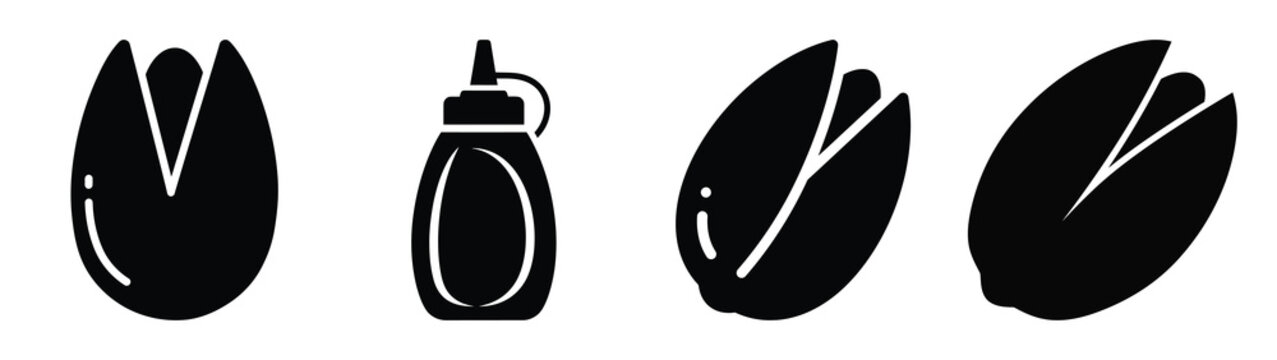 pistachio minimal flat icon set, black color and white background