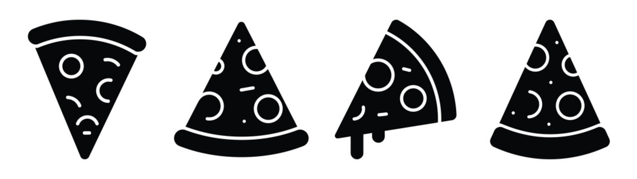 pizza slice minimal icon set, black color and white background