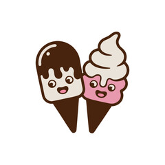 A charming logo featuring two adorable, smiling ice cream cones, perfect for a sweet brand identity.